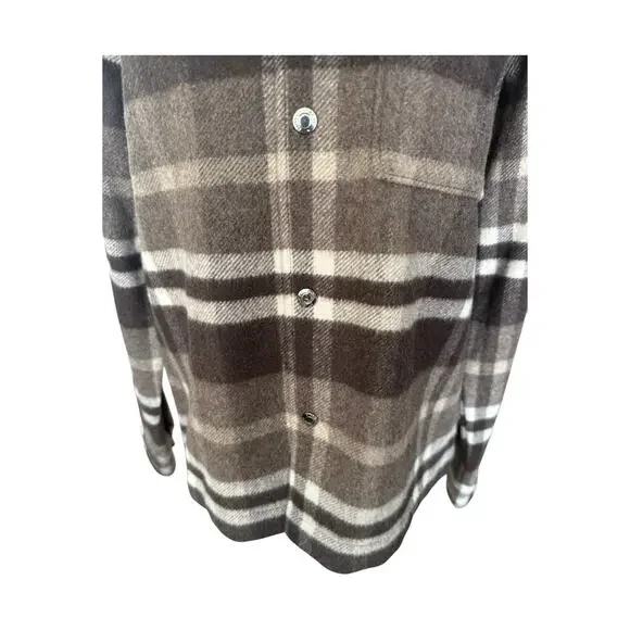 Reiss Cortez Wool Blend Plaid Overshirt Flannel Brown S - Picture 5 of 15